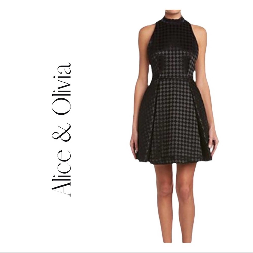 Alice + Olivia Needman Box Pleat Mock Neck Dress